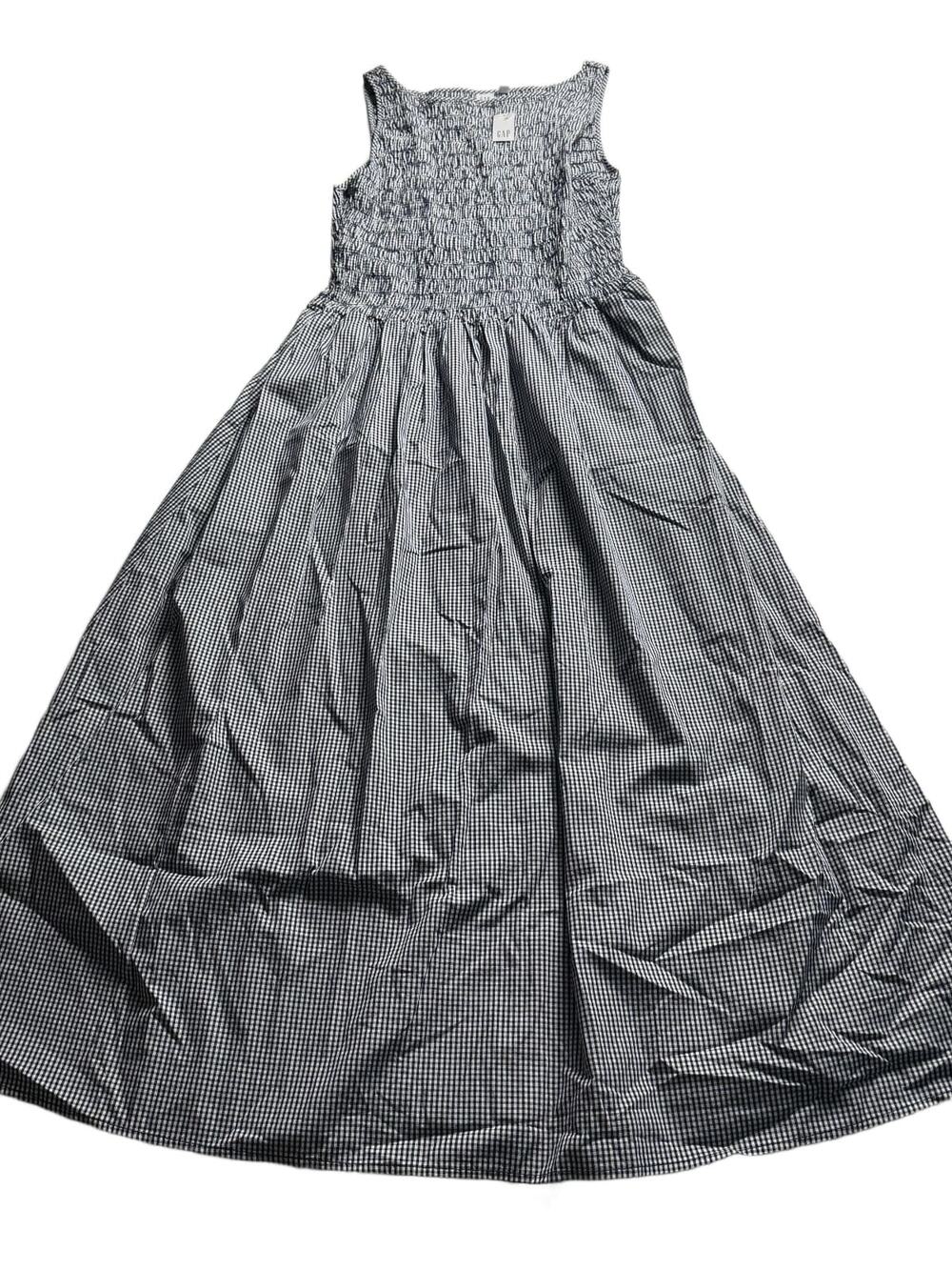GAP Smocked Maxi Dress Womens L Navy White Gingham Sleeveless Cotton NWT